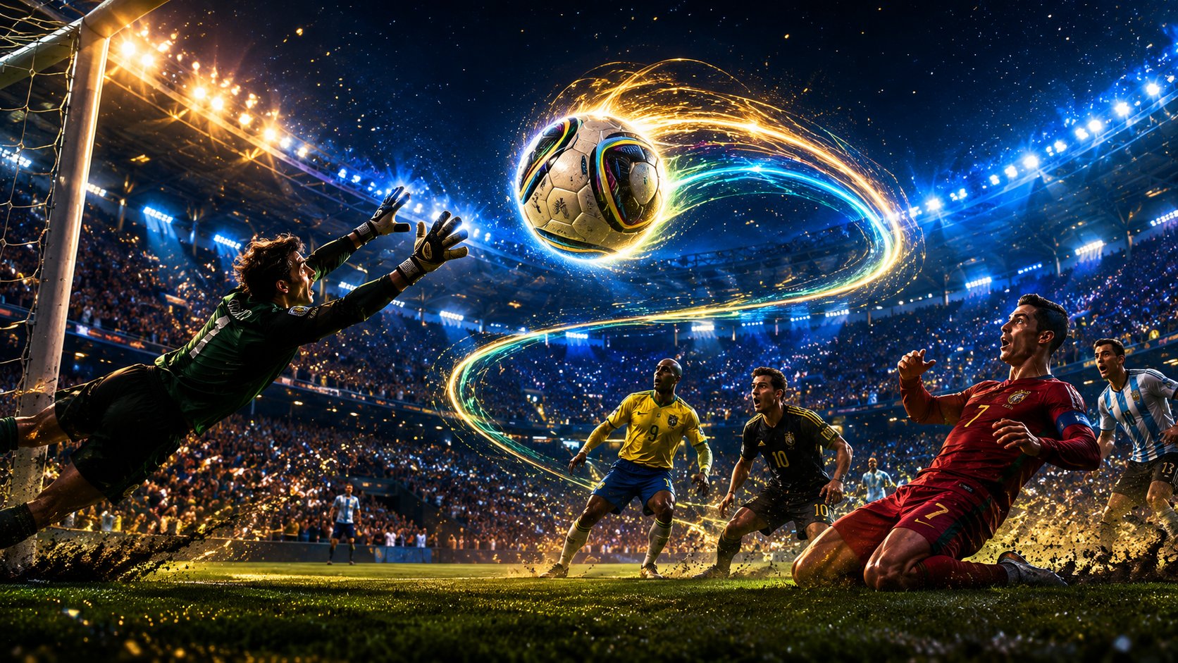 A dramatic save attempt under stadium lights